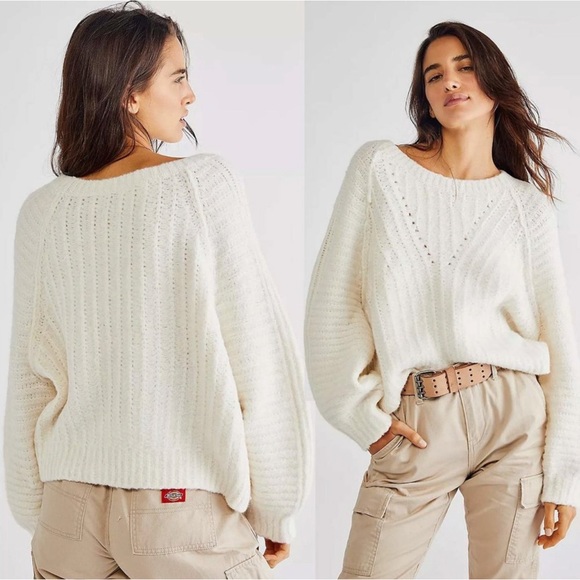 Free People Carter Soft Knit Pullover Sweater in Ivory Size XS - Picture 3 of 12